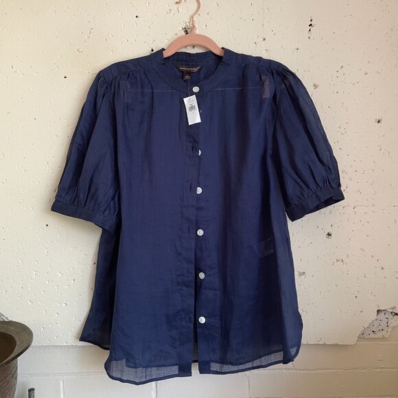 Banana Republic | Spring Navy Blue Ramie Blouse Large NWT - Picture 2 of 6
